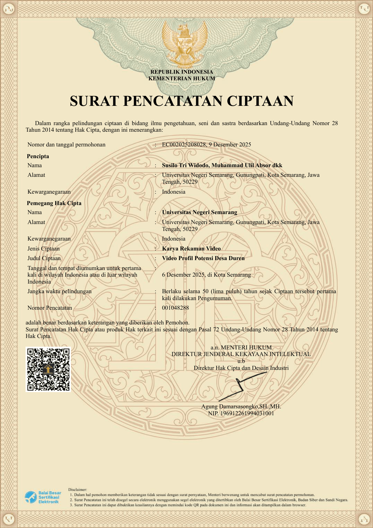 Hak Cipta Inovasi Desa & Dokumentasi Hukum (Surat Pencatatan HAKI)